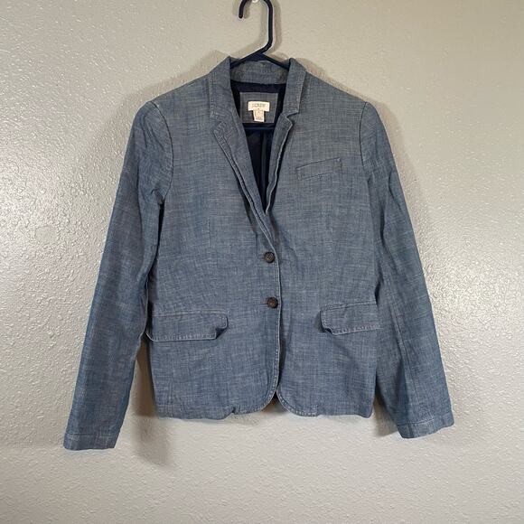 J Crew Womens 8 Medium Chambray Collared Blazer Jacket Suit \Work Long Sleeve - Picture 1 of 8